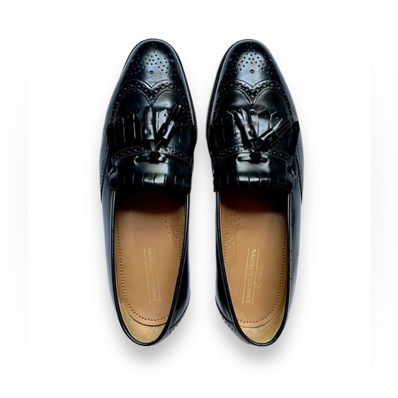 Mocassin Johnston & Murphy Optima 9D - Cuir Noir Style Wingtip - Occasion En Bon état